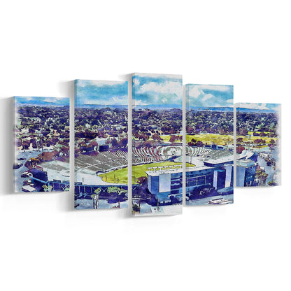 UCLA Painting Bruins, Rose Bowl Watercolor, Sport Art, Mixed 5 Panel, Canvas Print Wall Art
