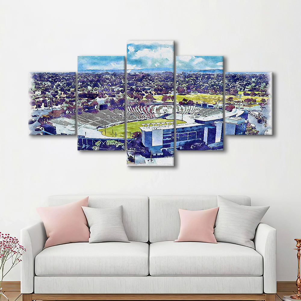 UCLA Painting Bruins, Rose Bowl Watercolor, Sport Art, Mixed 5 Panel, Canvas Print Wall Art