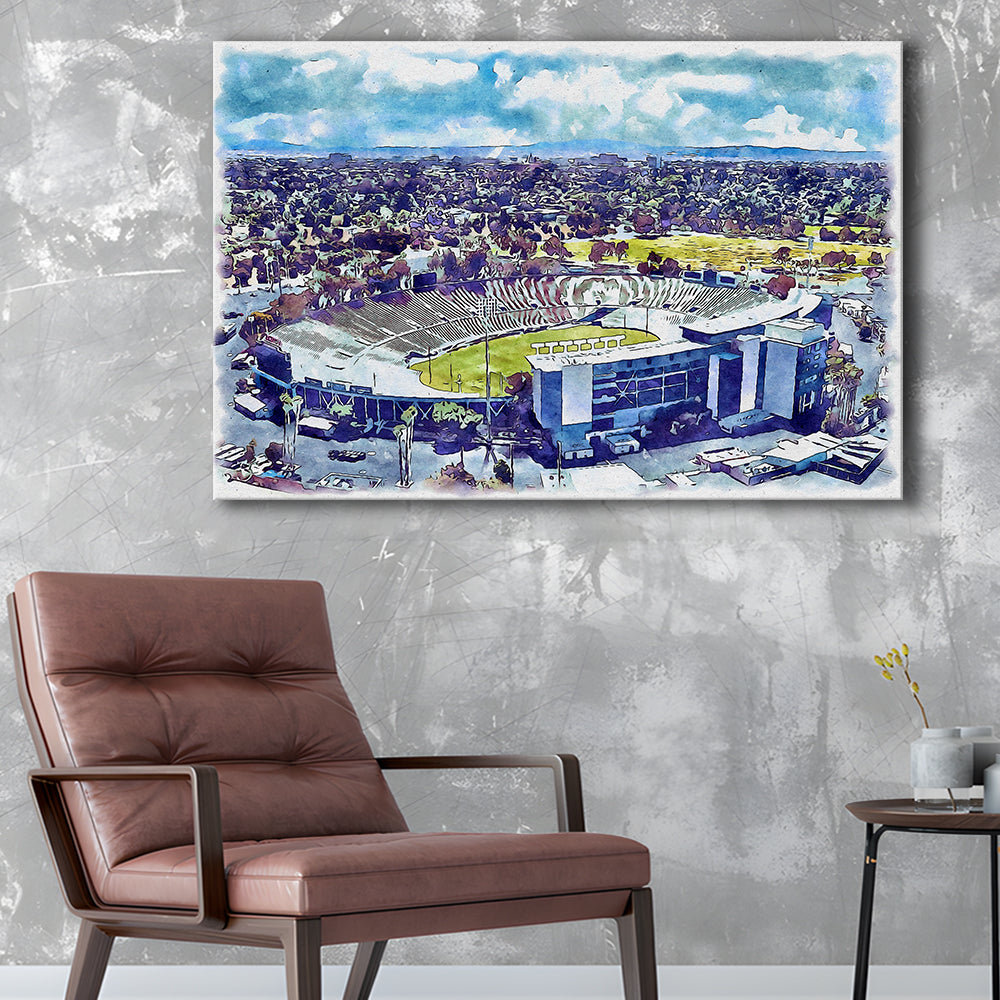 UCLA Painting Bruins, Rose Bowl Watercolor, Sport Art, Gifts for him, Canvas Print Wall Art