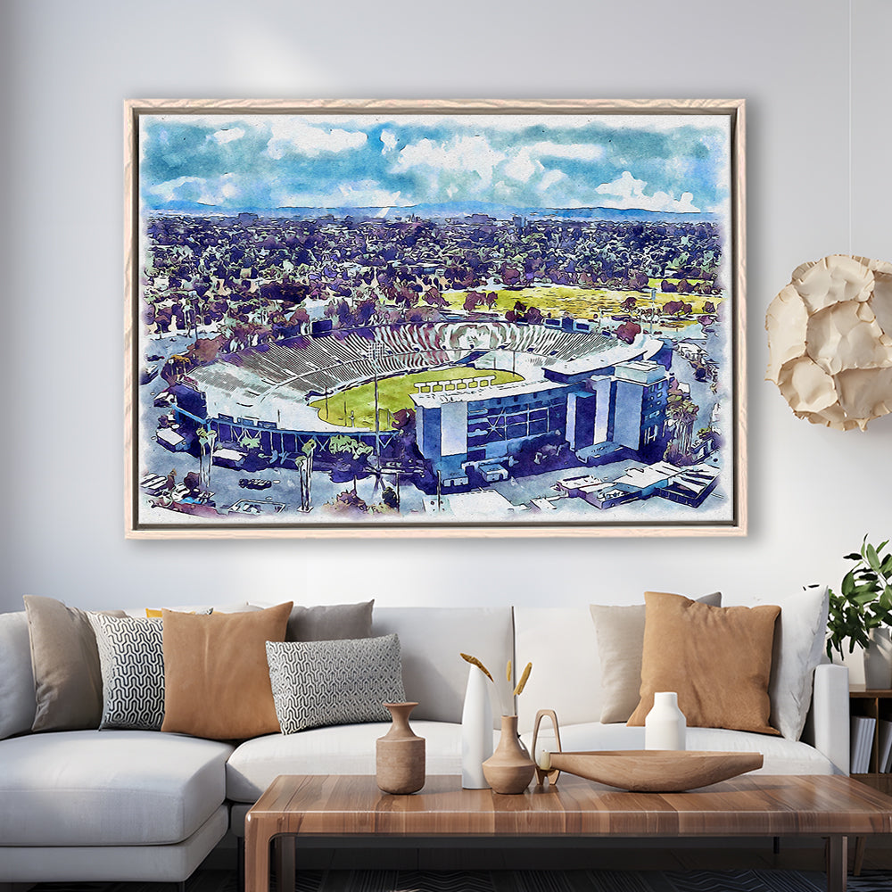 UCLA Painting Bruins, Rose Bowl Watercolor, Sport Gift Art, Framed Canvas Print Wall Art