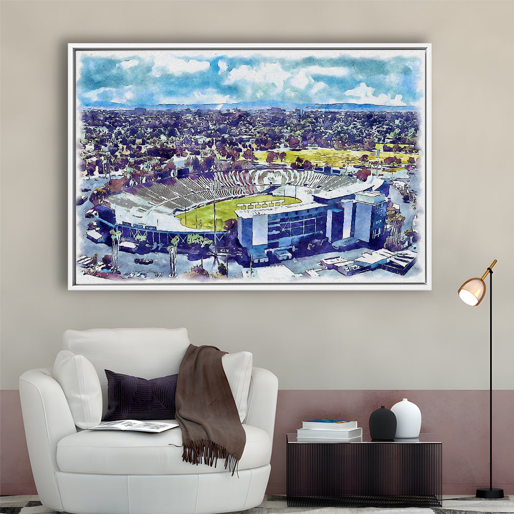 UCLA Painting Bruins, Rose Bowl Watercolor, Sport Gift Art, Framed Canvas Print Wall Art
