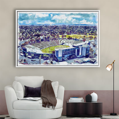 UCLA Painting Bruins, Rose Bowl Watercolor, Sport Gift Art, Framed Canvas Print Wall Art