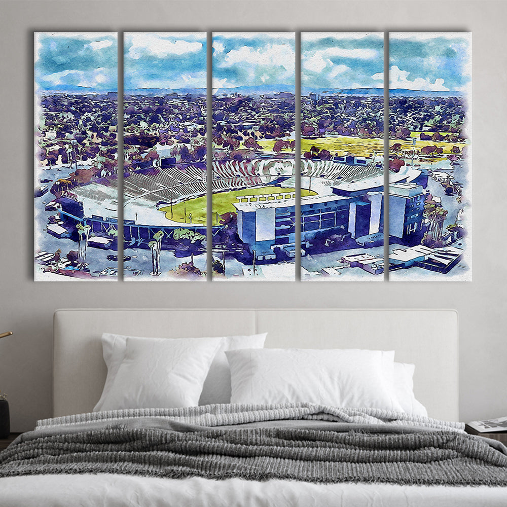 UCLA Painting Bruins, Rose Bowl Watercolor, Sport Art, Extra Large Canvas Print Wall Art