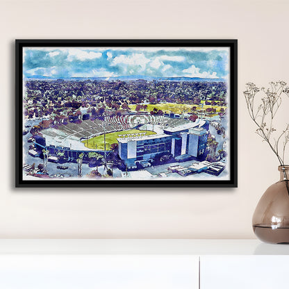 UCLA Painting Bruins, Rose Bowl Watercolor, Sport Gift Art, Framed Canvas Print Wall Art