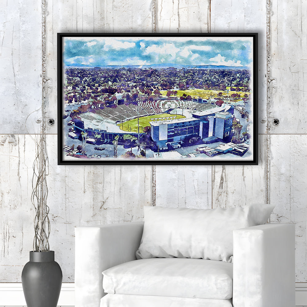 UCLA Painting Bruins, Rose Bowl Watercolor, Sport Gift Art, Framed Canvas Print Wall Art