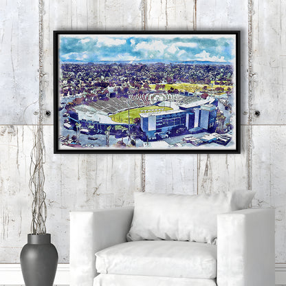 UCLA Painting Bruins, Rose Bowl Watercolor, Sport Gift Art, Framed Canvas Print Wall Art