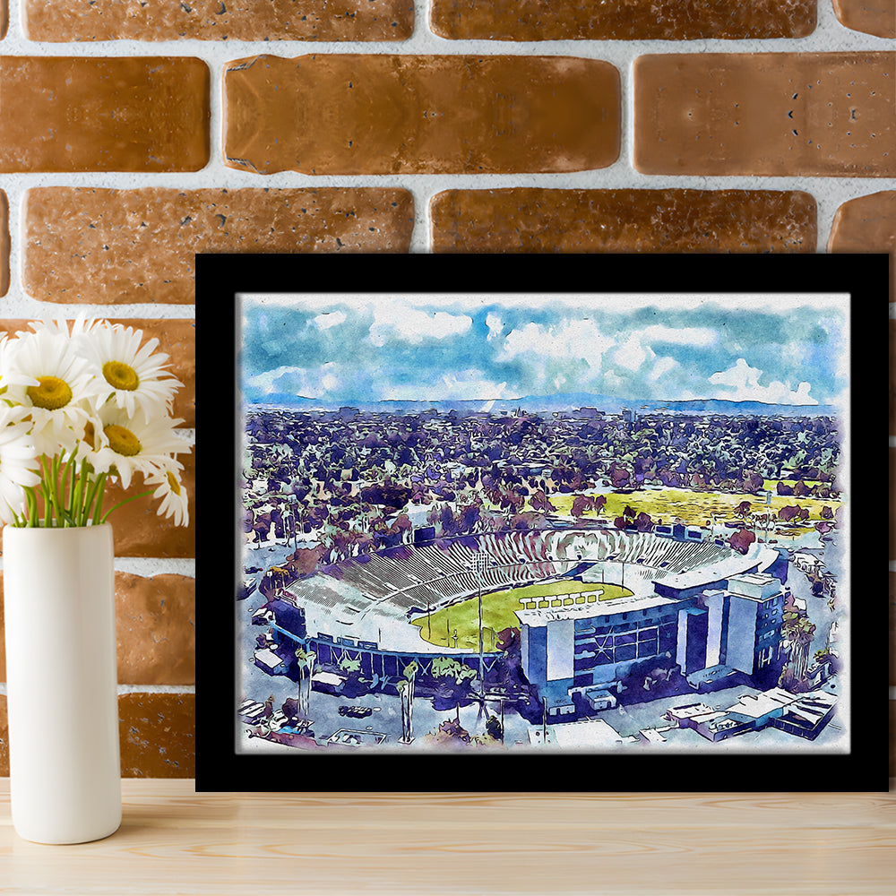 UCLA Painting Bruins, Rose Bowl Watercolor, Sport Gift Art, Framed Art Print Wall Decor