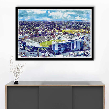 UCLA Painting Bruins, Rose Bowl Watercolor, Sport Gift Art, Framed Art Print Wall Decor