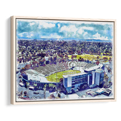 UCLA Painting Bruins, Rose Bowl Watercolor, Sport Gift Art, Framed Canvas Print Wall Art