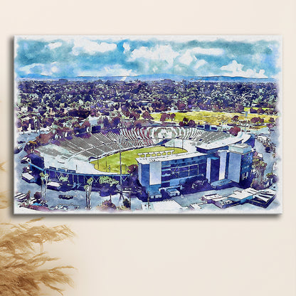 UCLA Painting Bruins, Rose Bowl Watercolor, Sport Art, Gifts for him, Canvas Print Wall Art