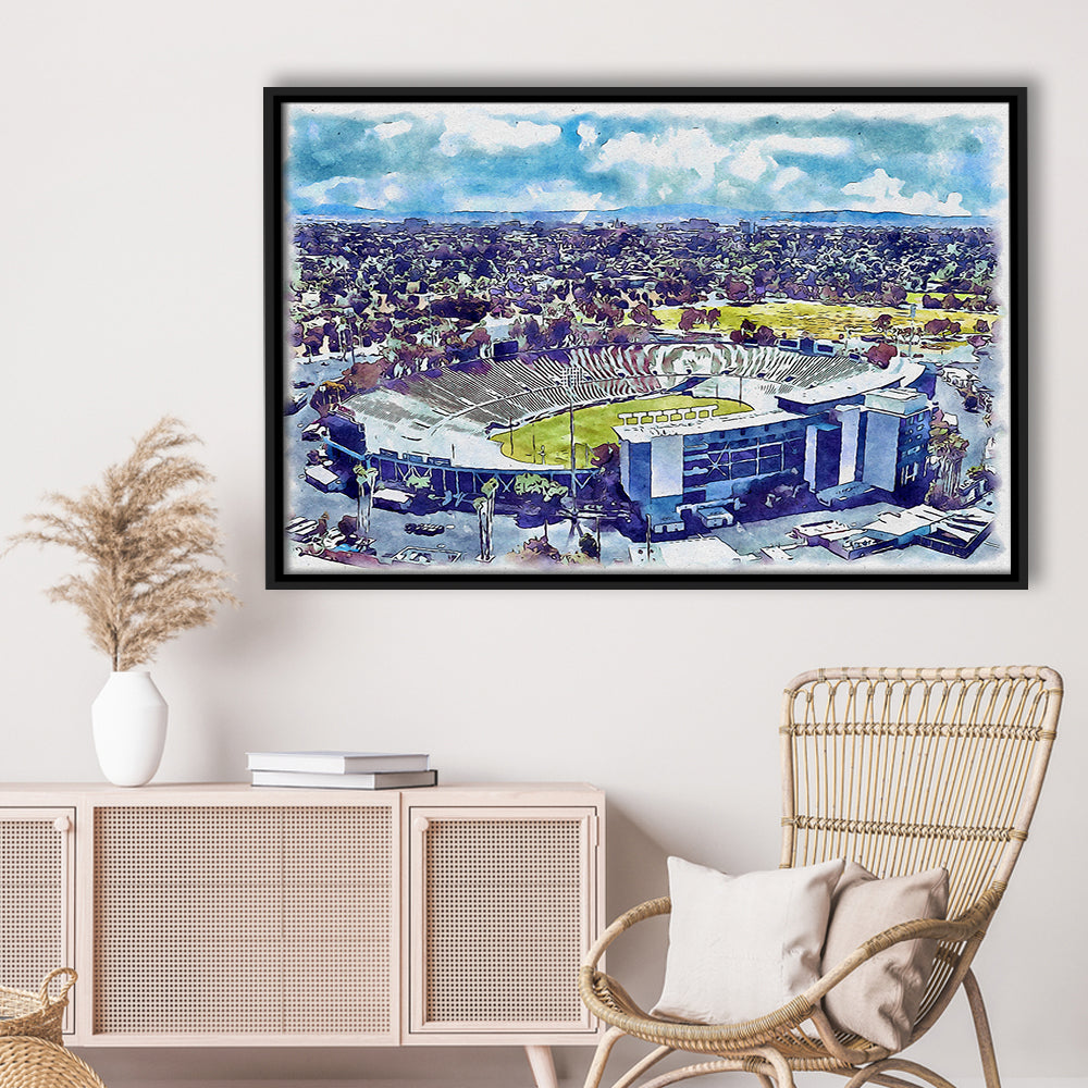 UCLA Painting Bruins, Rose Bowl Watercolor, Sport Gift Art, Framed Canvas Print Wall Art
