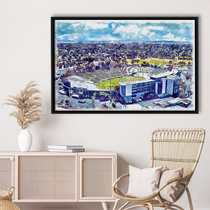 UCLA Painting Bruins, Rose Bowl Watercolor, Sport Gift Art, Framed Canvas Print Wall Art