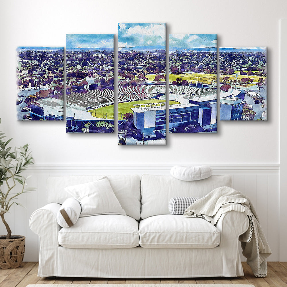UCLA Painting Bruins, Rose Bowl Watercolor, Sport Art, Mixed 5 Panel, Canvas Print Wall Art