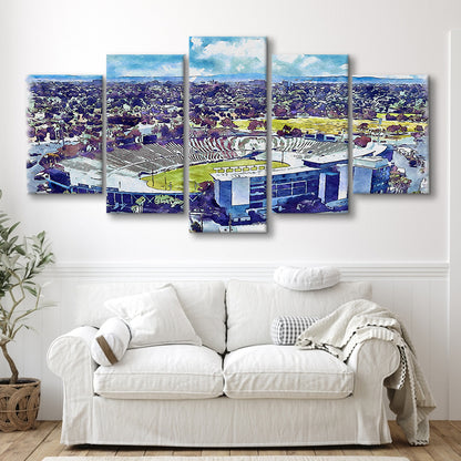 UCLA Painting Bruins, Rose Bowl Watercolor, Sport Art, Mixed 5 Panel, Canvas Print Wall Art
