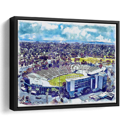 UCLA Painting Bruins, Rose Bowl Watercolor, Sport Gift Art, Framed Canvas Print Wall Art