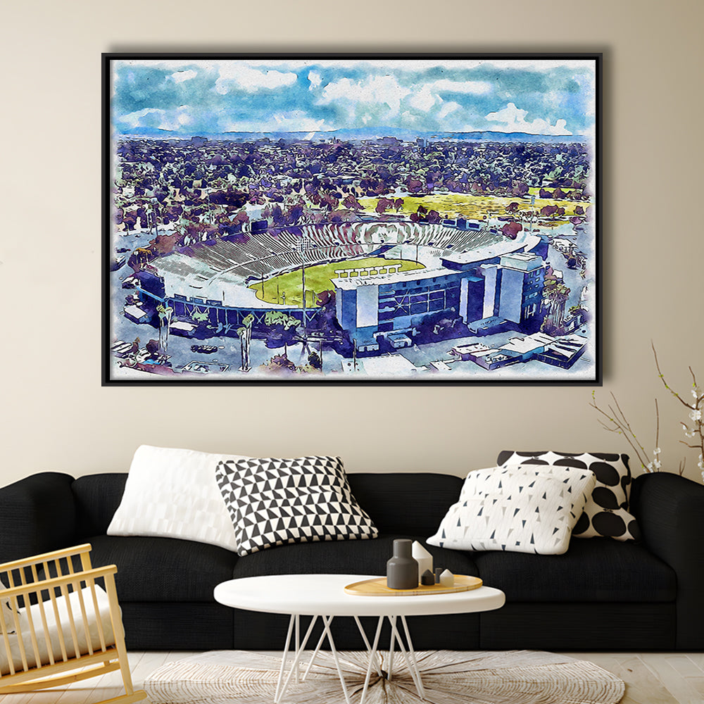 UCLA Painting Bruins, Rose Bowl Watercolor, Sport Gift Art, Framed Canvas Print Wall Art