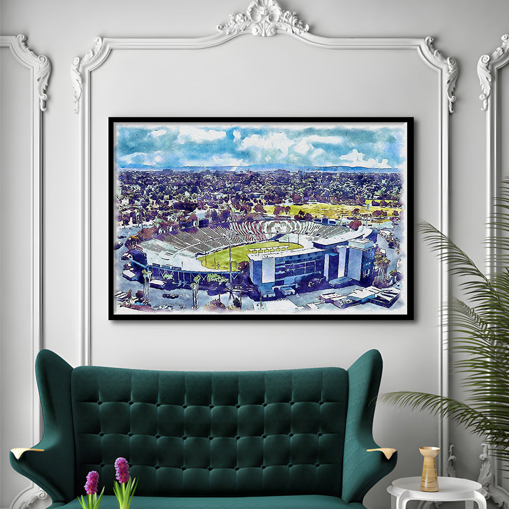 UCLA Painting Bruins, Rose Bowl Watercolor, Sport Gift Art, Framed Art Print Wall Decor
