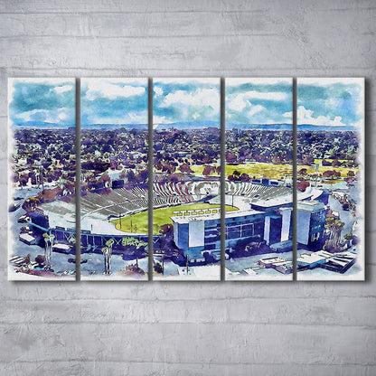 UCLA Painting Bruins, Rose Bowl Watercolor, Sport Art, Extra Large Canvas Print Wall Art