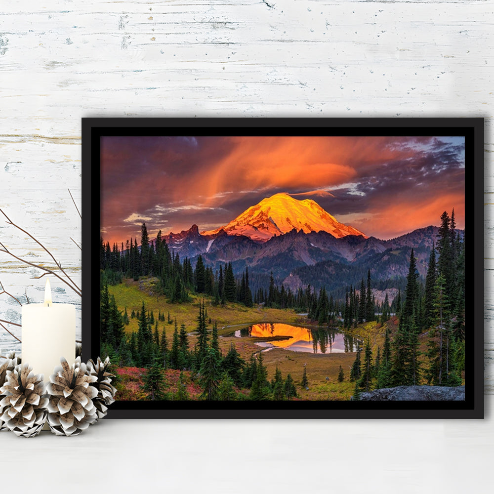 Usa Washington Mt. Rainier National Park Mt. Rainier At Sunrise, Framed Cavas Print, Floating Frame