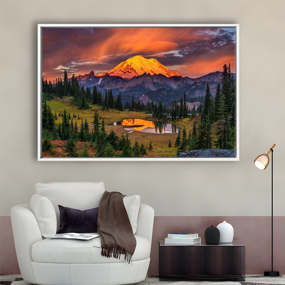Usa Washington Mt. Rainier National Park Mt. Rainier At Sunrise, Framed Cavas Print, Floating Frame