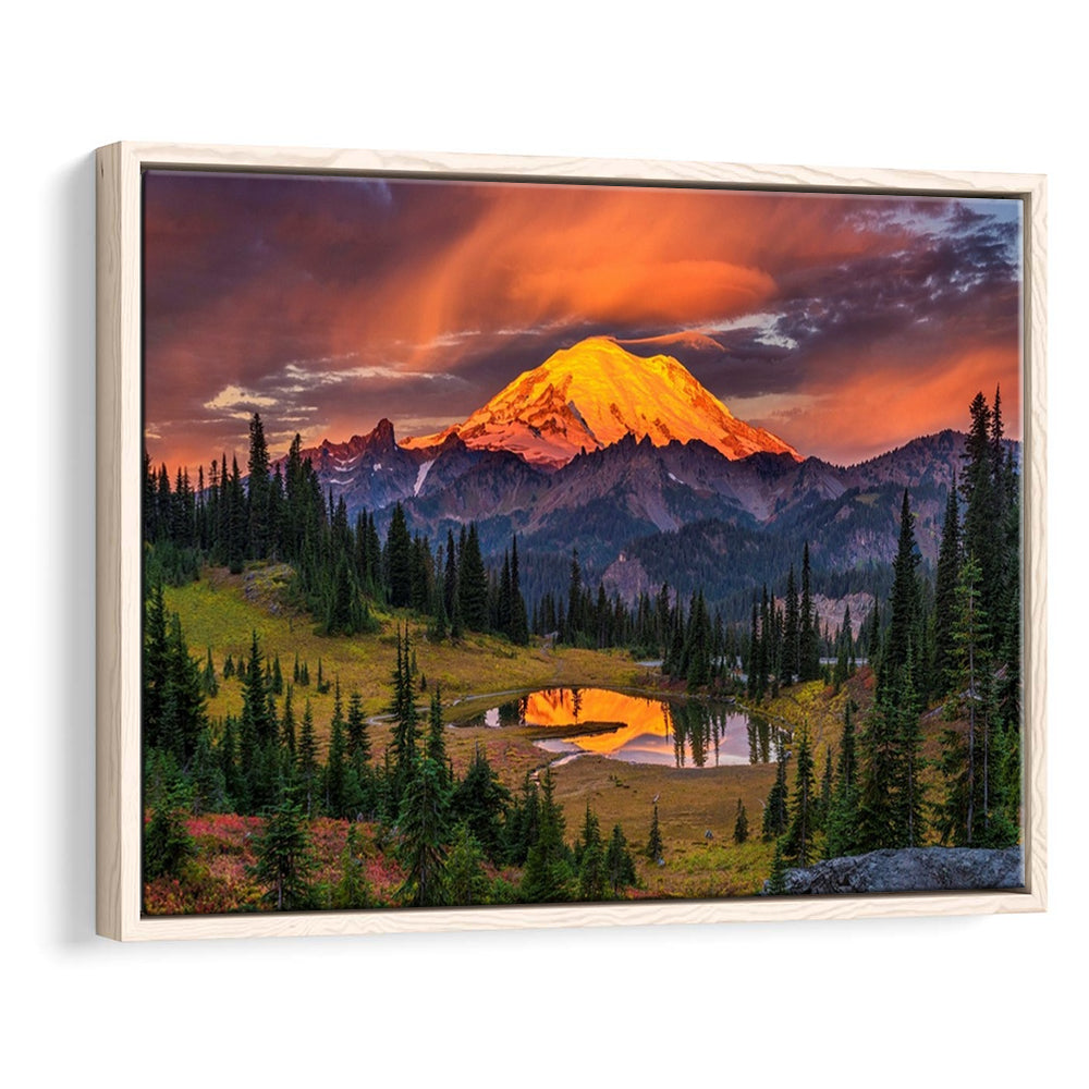 Usa Washington Mt. Rainier National Park Mt. Rainier At Sunrise, Framed Cavas Print, Floating Frame