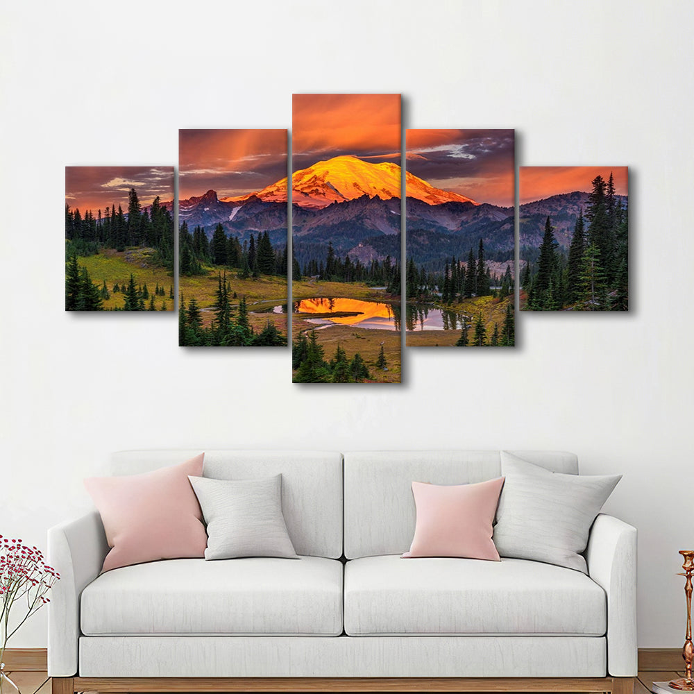 USA Washington Mt. Rainier National Park Mt. Rainier At Sunrise Large Stretched Canvas, 5 Piece Large Cavas Print Wall Art