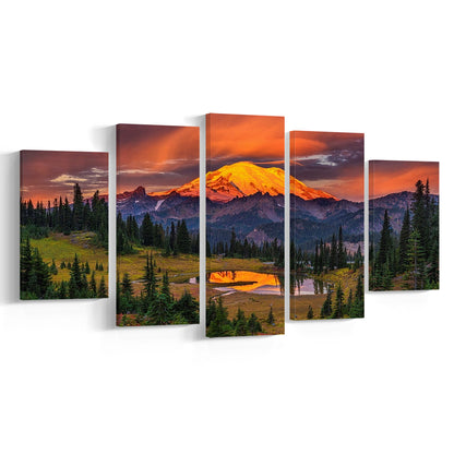 USA Washington Mt. Rainier National Park Mt. Rainier At Sunrise Large Stretched Canvas, 5 Piece Large Cavas Print Wall Art