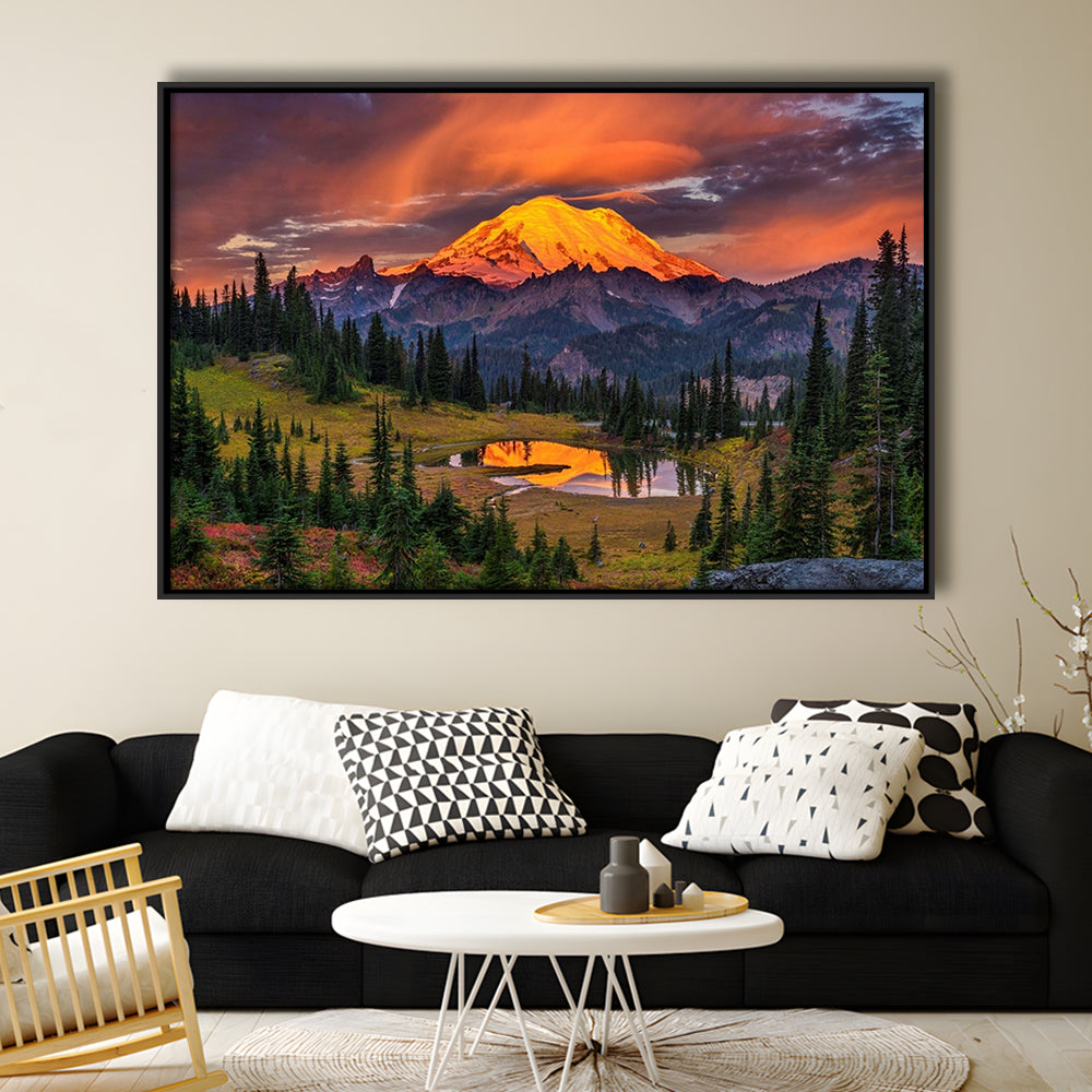 Usa Washington Mt. Rainier National Park Mt. Rainier At Sunrise, Framed Cavas Print, Floating Frame