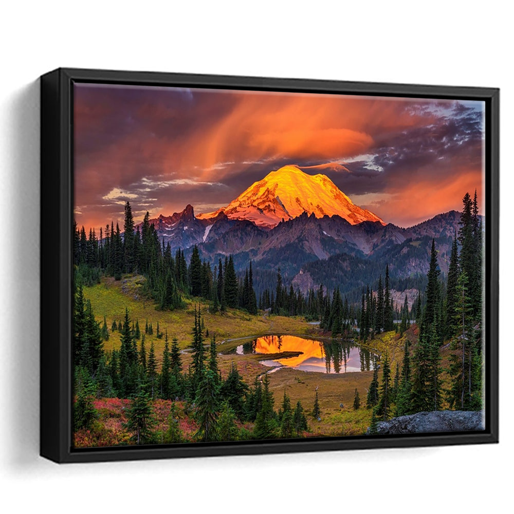 Usa Washington Mt. Rainier National Park Mt. Rainier At Sunrise, Framed Cavas Print, Floating Frame