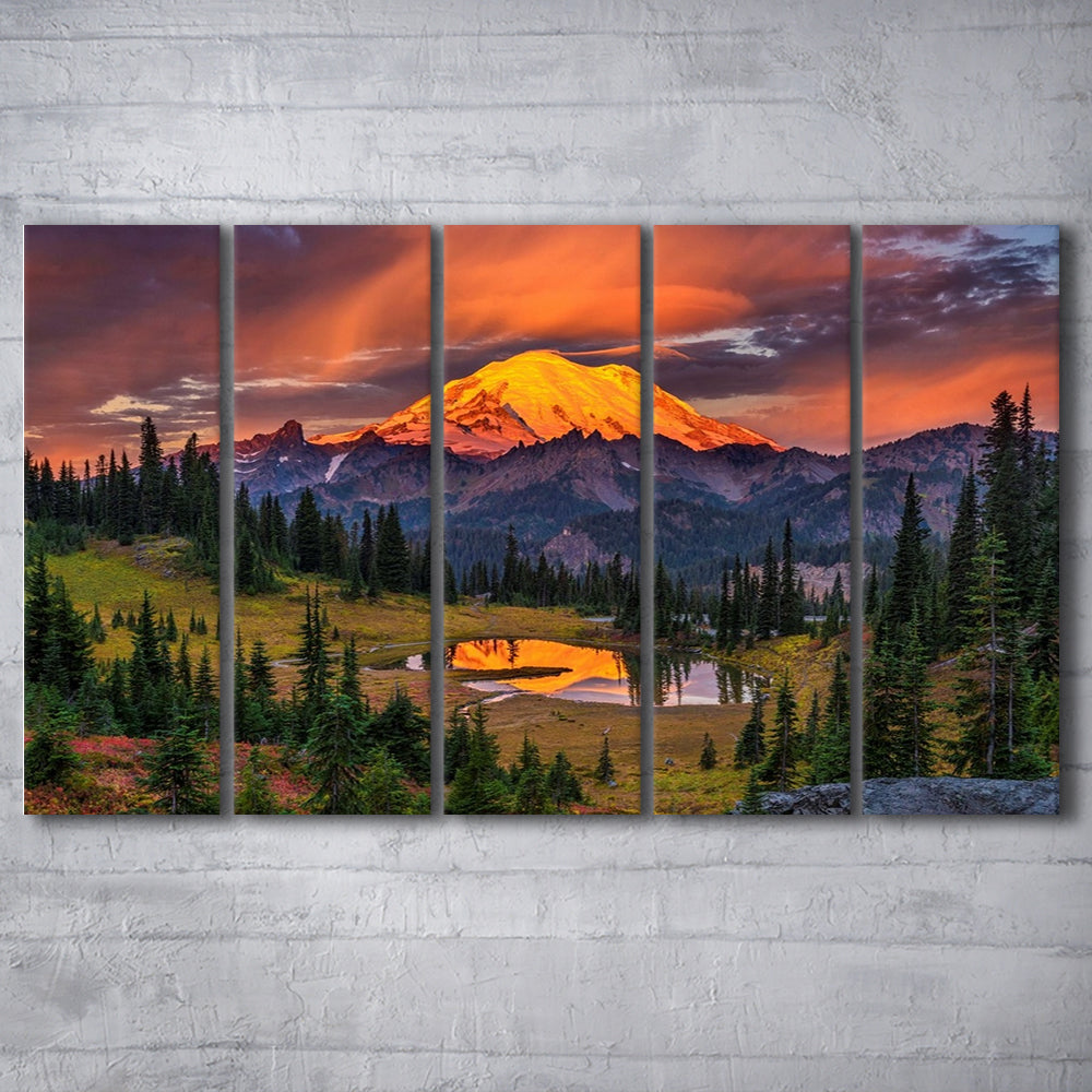 USA Washington Mt. Rainier National Park Mt. Rainier At Sunrise, 5 Piece B Extra Large Cavas Print Wall Art Decor