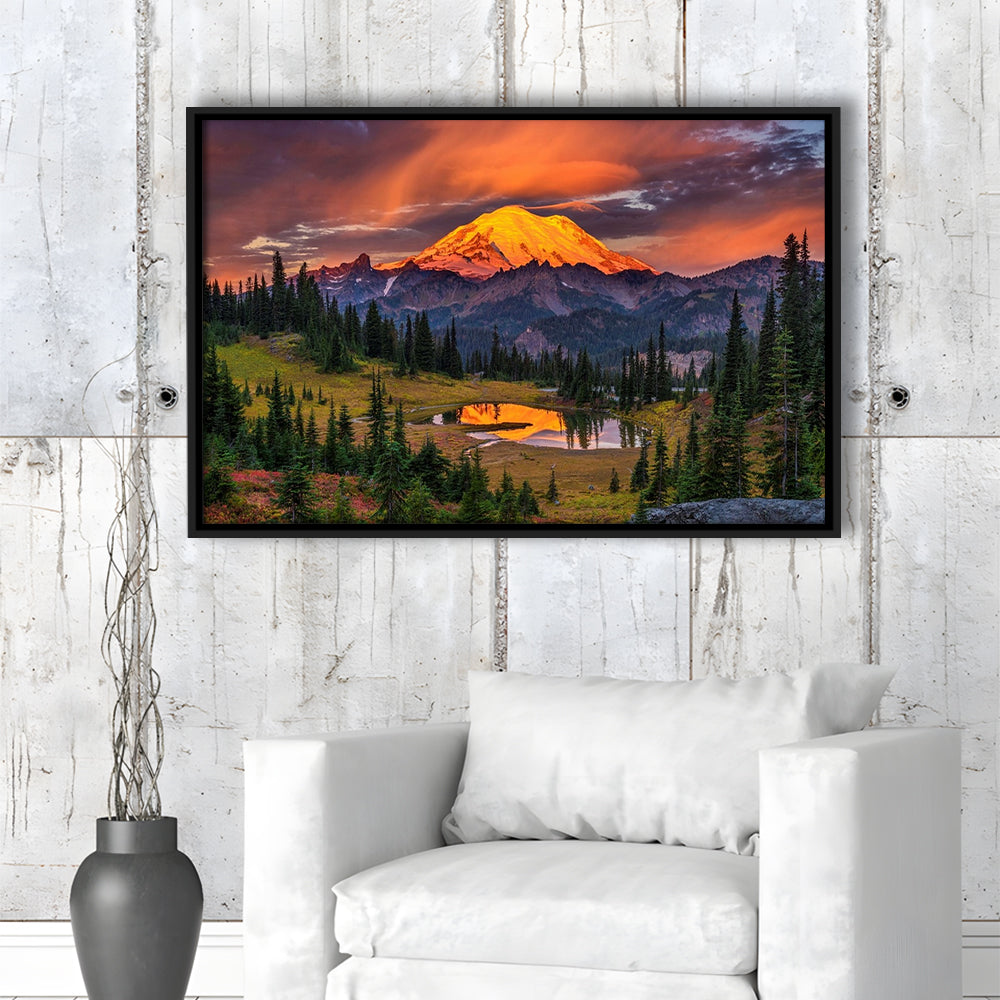 Usa Washington Mt. Rainier National Park Mt. Rainier At Sunrise, Framed Cavas Print, Floating Frame