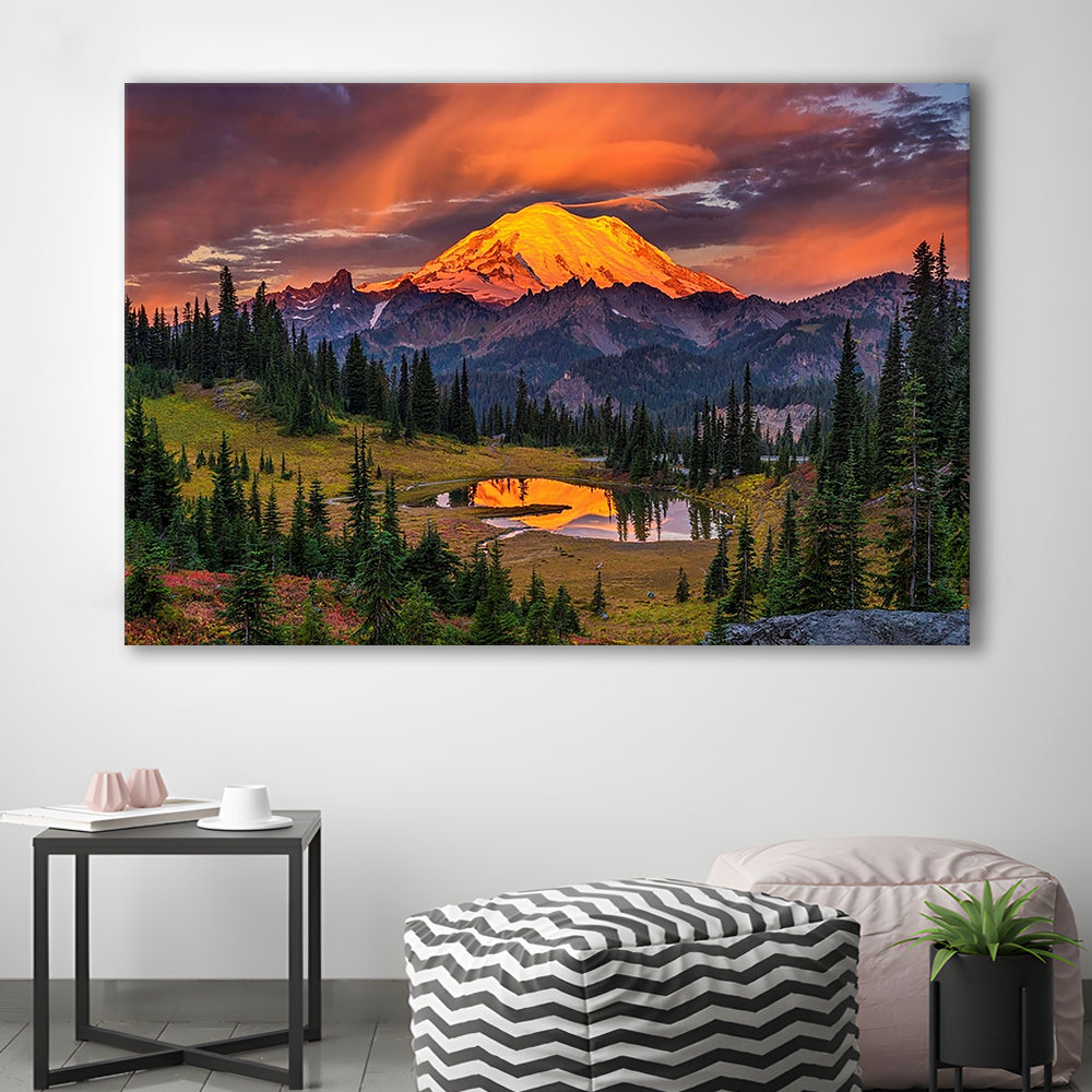 USA Washington Mt. Rainier National Park Mt. Rainier At Sunrise Large Stretched Canvas, Cavas Print Wall Art Hom Decor