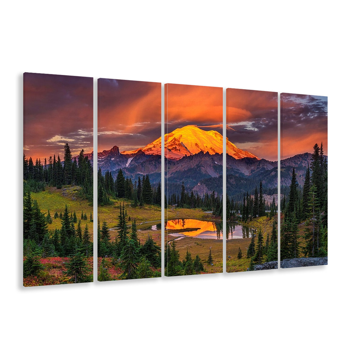 USA Washington Mt. Rainier National Park Mt. Rainier At Sunrise, 5 Piece B Extra Large Cavas Print Wall Art Decor