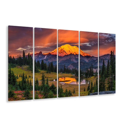 USA Washington Mt. Rainier National Park Mt. Rainier At Sunrise, 5 Piece B Extra Large Cavas Print Wall Art Decor