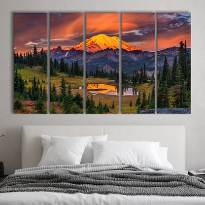 USA Washington Mt. Rainier National Park Mt. Rainier At Sunrise, 5 Piece B Extra Large Cavas Print Wall Art Decor