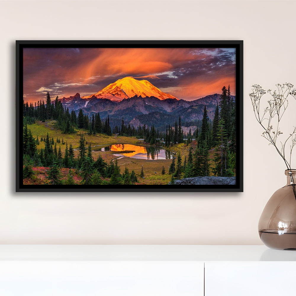 Usa Washington Mt. Rainier National Park Mt. Rainier At Sunrise, Framed Cavas Print, Floating Frame