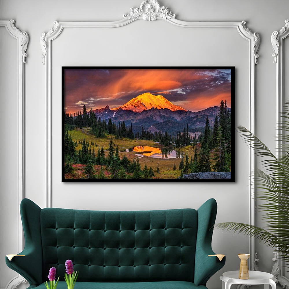 Usa Washington Mt. Rainier National Park Mt. Rainier At Sunrise LargeArt Prints, Framed Art Print, Picture Framed