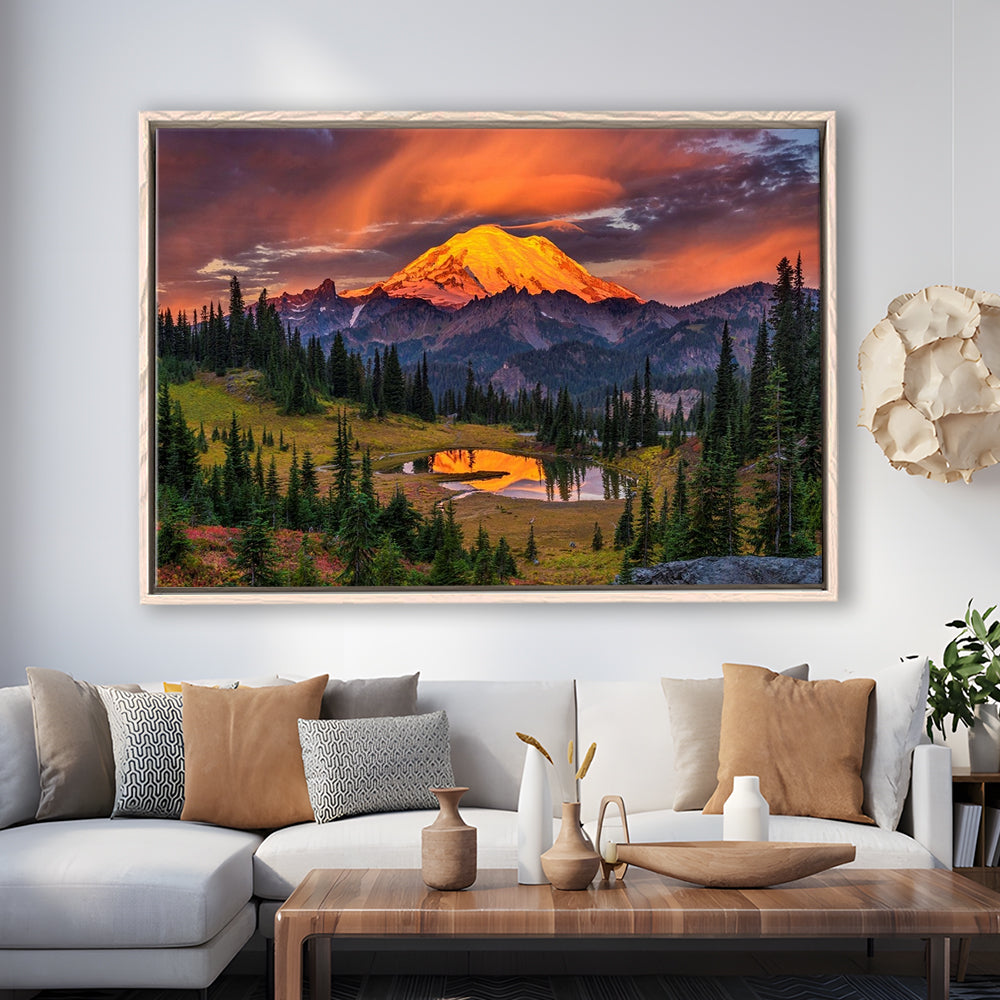 Usa Washington Mt. Rainier National Park Mt. Rainier At Sunrise, Framed Cavas Print, Floating Frame