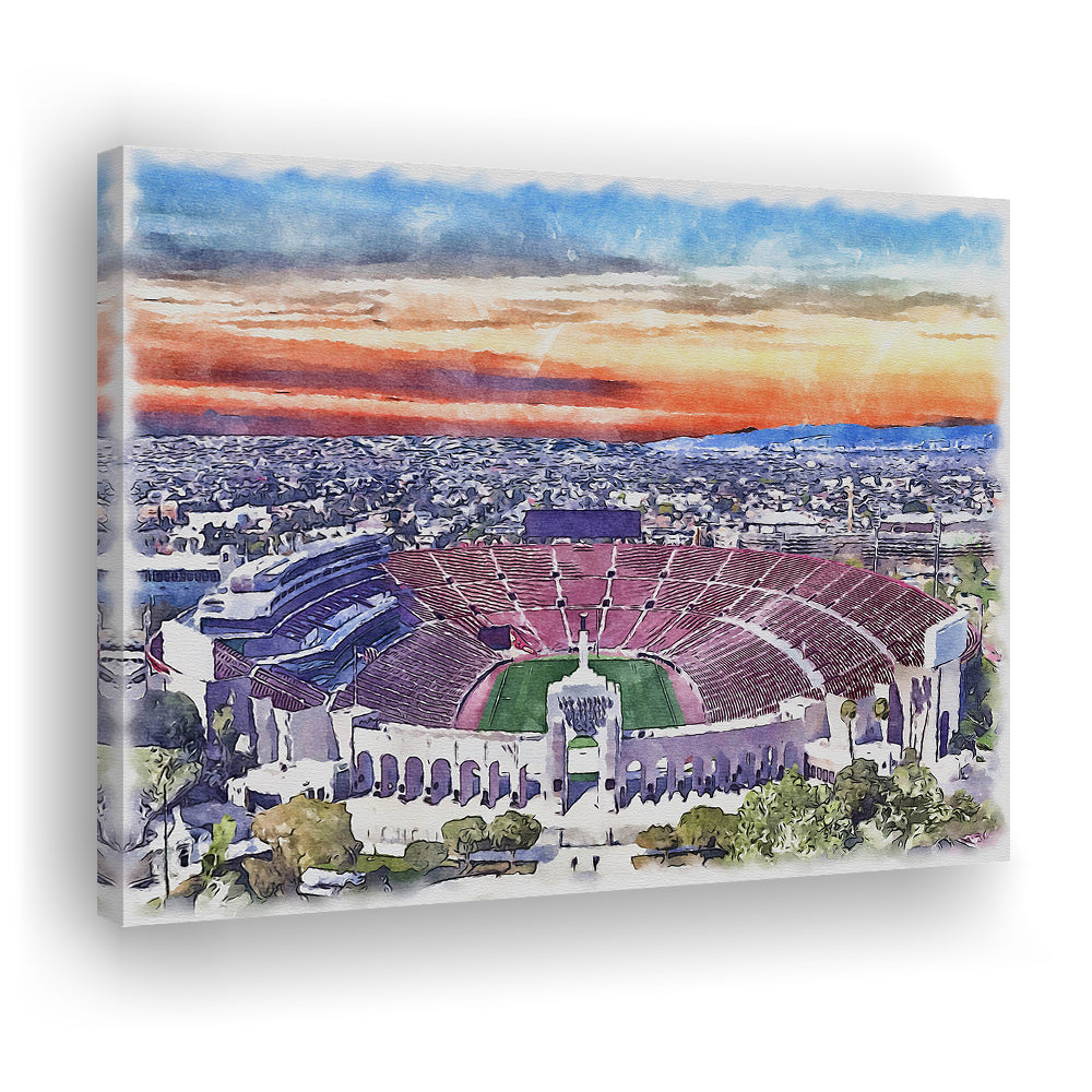 USC Trojans, Los Angeles Memorial Coliseum Watercolor, Sport Art, Gifts for him, Canvas Print Wall Art