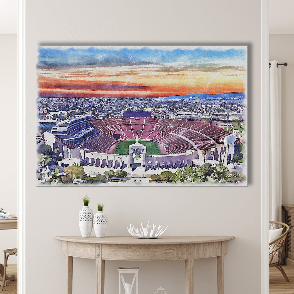 USC Trojans, Los Angeles Memorial Coliseum Watercolor, Sport Art, Gifts for him, Canvas Print Wall Art