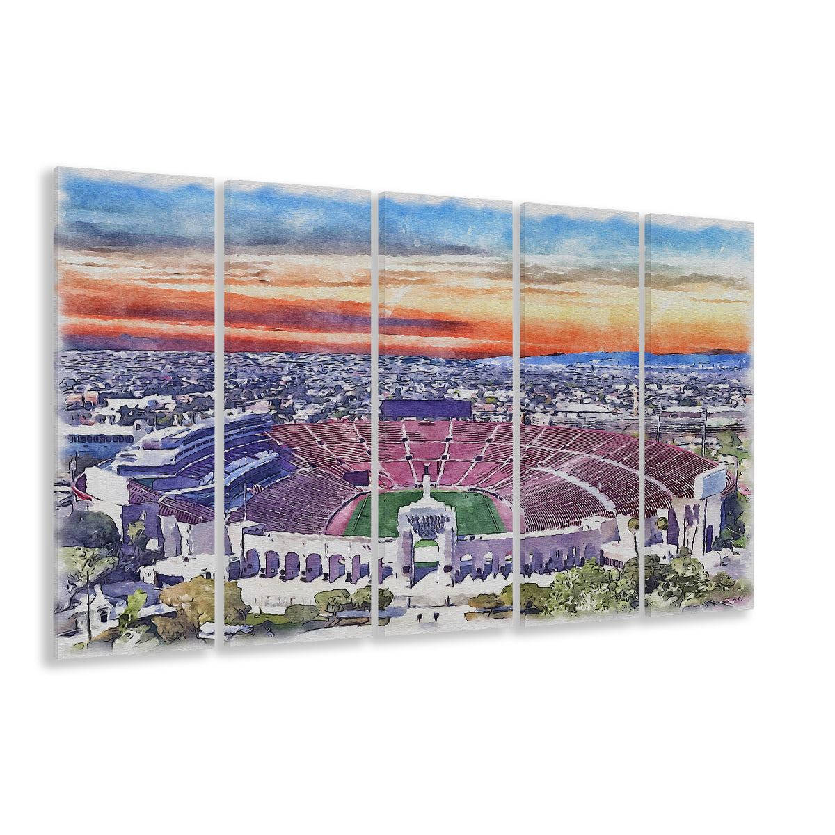 USC Trojans, Los Angeles Memorial Coliseum Watercolor, Sport Art, Extra Large Canvas Print Wall Art