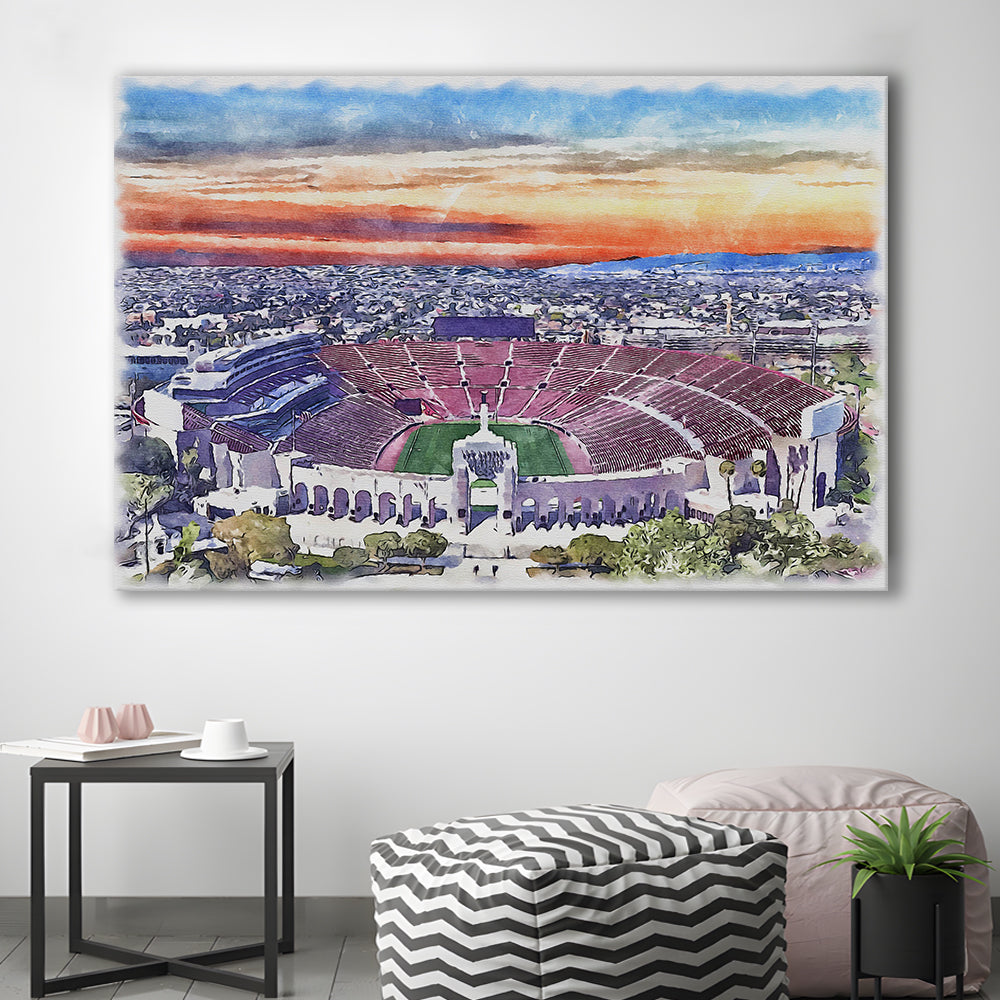 USC Trojans, Los Angeles Memorial Coliseum Watercolor, Sport Art, Gifts for him, Canvas Print Wall Art