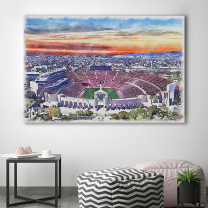 USC Trojans, Los Angeles Memorial Coliseum Watercolor, Sport Art, Gifts for him, Canvas Print Wall Art