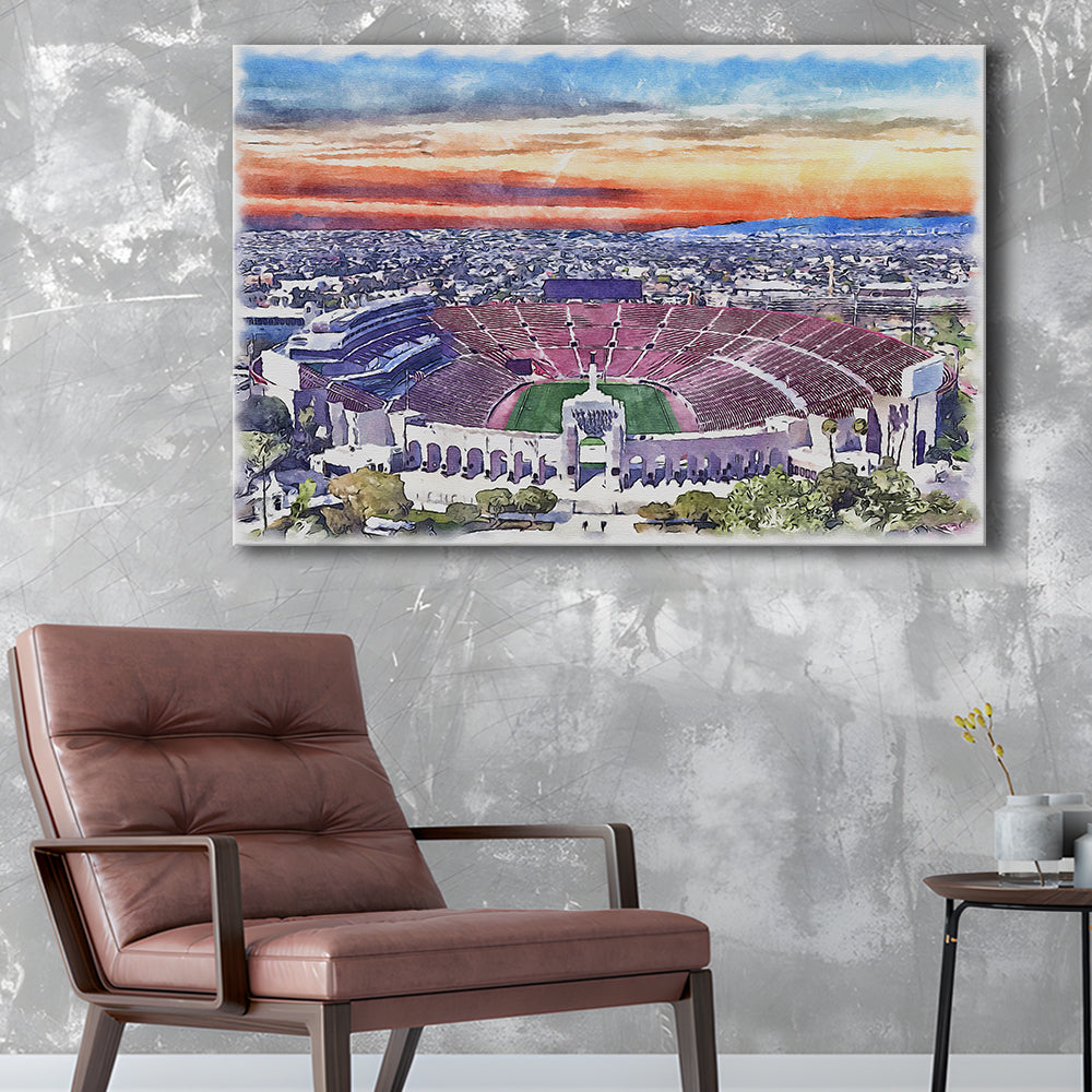 USC Trojans, Los Angeles Memorial Coliseum Watercolor, Sport Art, Gifts for him, Canvas Print Wall Art