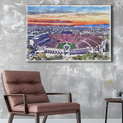 USC Trojans, Los Angeles Memorial Coliseum Watercolor, Sport Art, Gifts for him, Canvas Print Wall Art