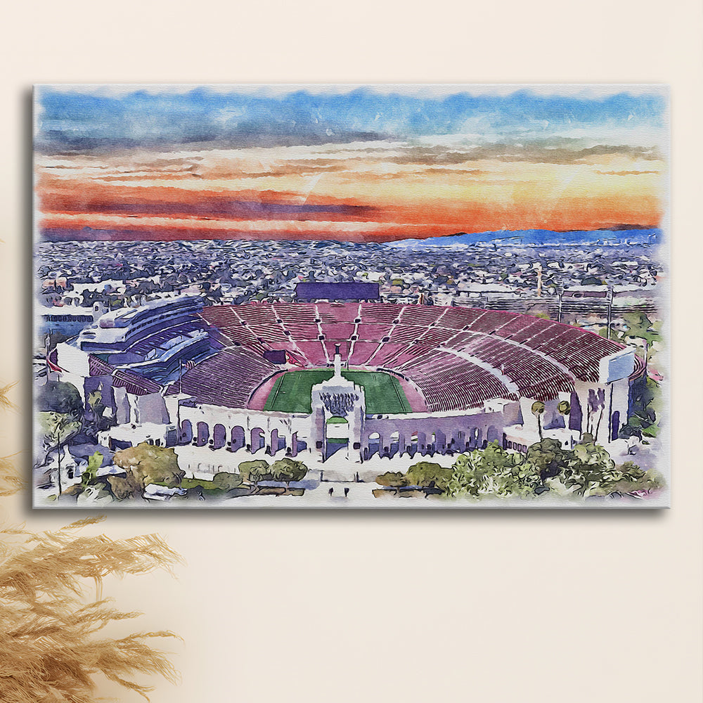 USC Trojans, Los Angeles Memorial Coliseum Watercolor, Sport Art, Gifts for him, Canvas Print Wall Art
