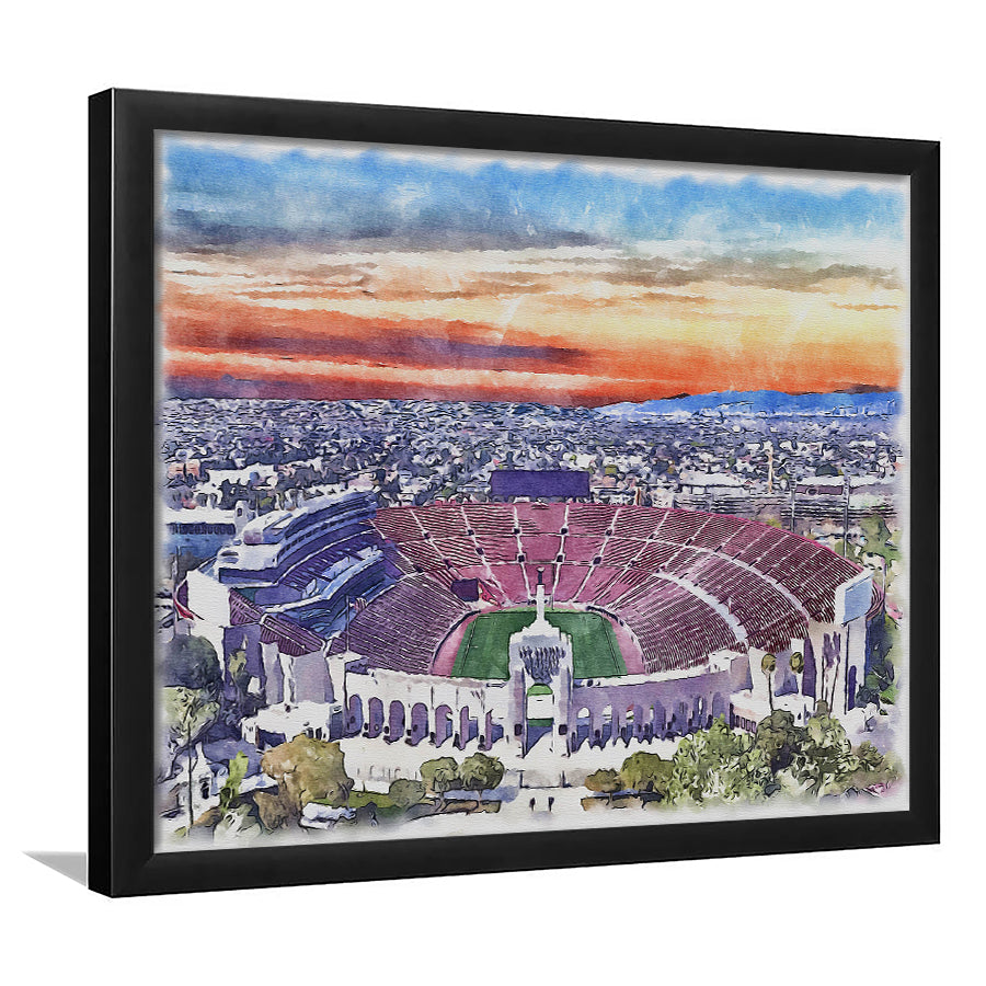 USC Trojans, Los Angeles Memorial Coliseum Watercolor, Sport Gift Art, Framed Art Print Wall Decor