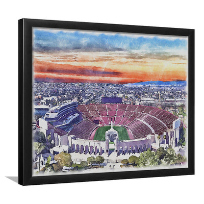 USC Trojans, Los Angeles Memorial Coliseum Watercolor, Sport Gift Art, Framed Art Print Wall Decor