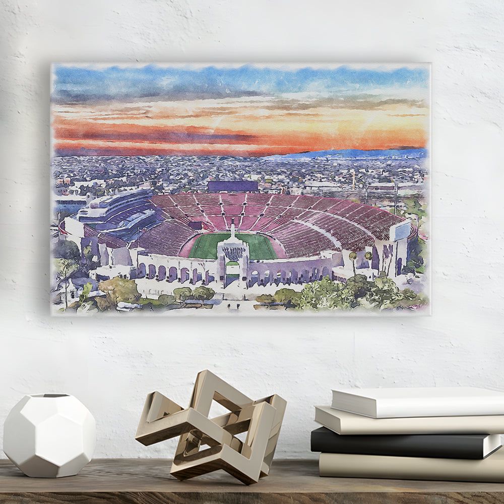 USC Trojans, Los Angeles Memorial Coliseum Watercolor, Sport Art, Gifts for him, Canvas Print Wall Art