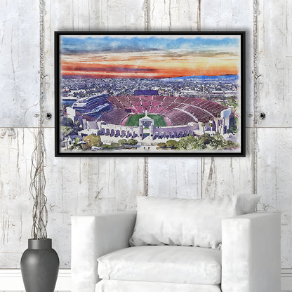 USC Trojans, Los Angeles Memorial Coliseum Watercolor, Sport Gift Art, Framed Canvas Print Wall Art